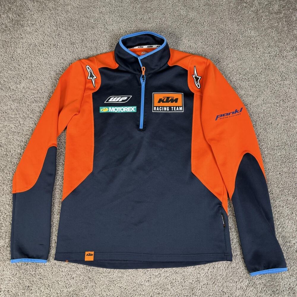KTM Jacket Mens M Blue Orange Softshell 1/4 Zip Motocross MX Pockets Racing Team